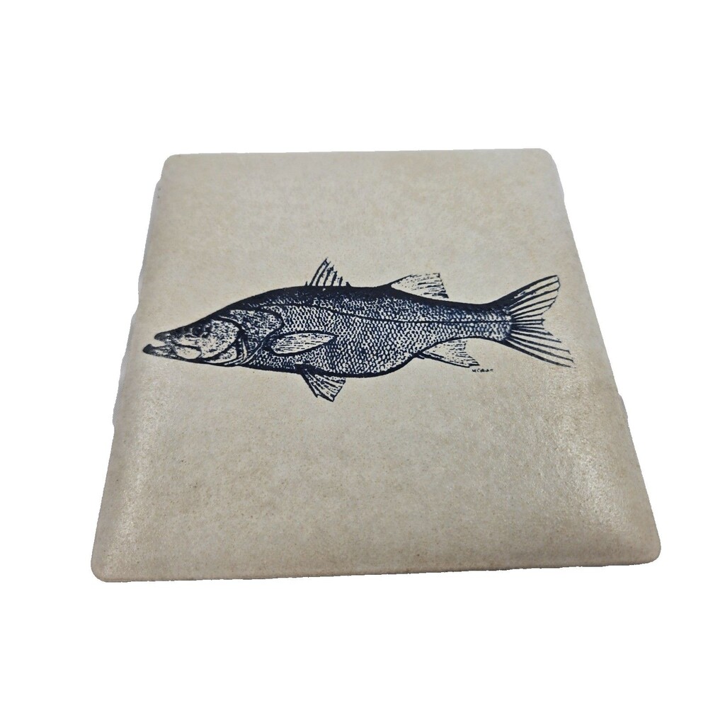 Vtg Blue White Tile Portugal 6” Blue Fish Decor Signed by Artist Red Clay Terra